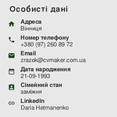 особисті дані в резюме лікаря