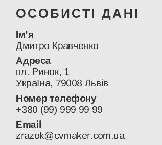 ортодонта резюме приклад Контактна інформація