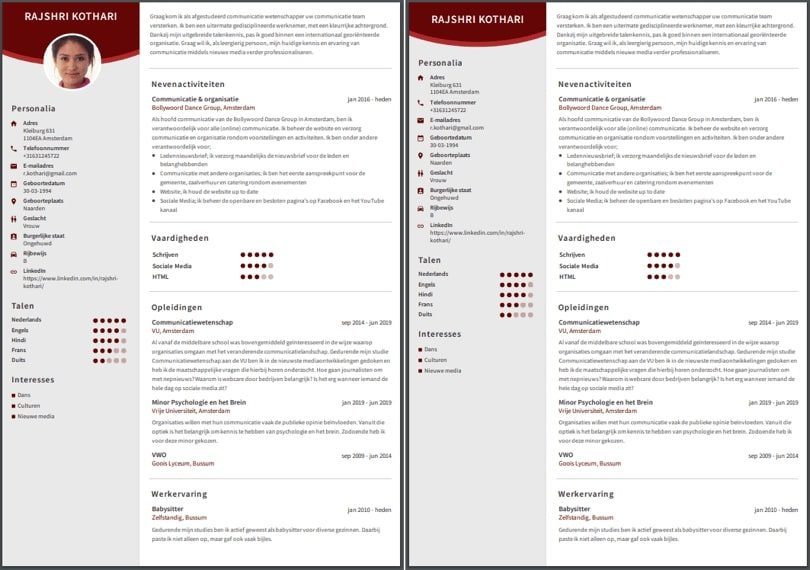 CV template met of zonder foto te gebruiken